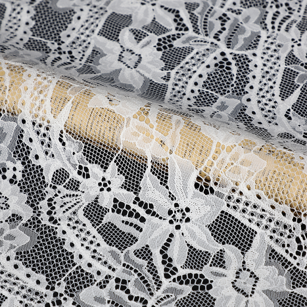 Yanzi off-white French chantilly eyelash lace fabric (59-674）