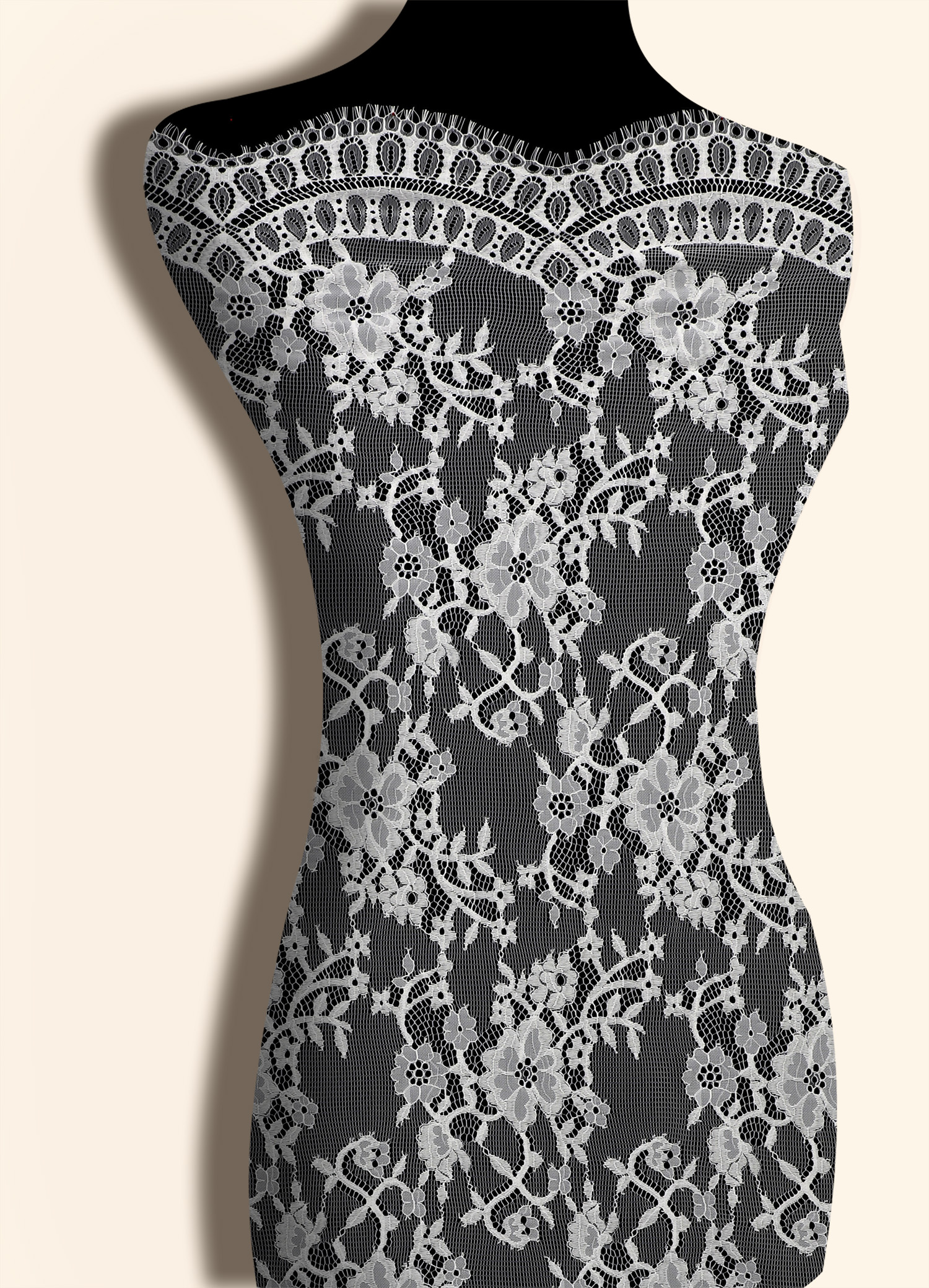 [Copy]Yanzi off-white French chantilly eyelash lace fabric (59-661）