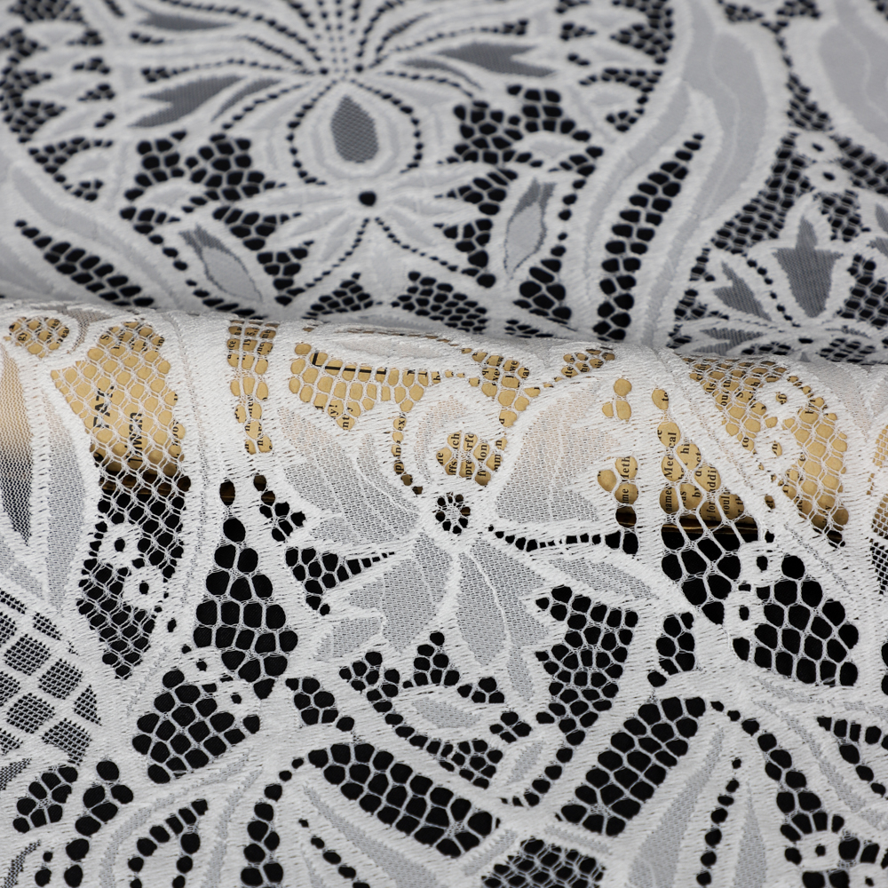 Yanzi off-white French chantilly eyelash lace fabric (59-664）