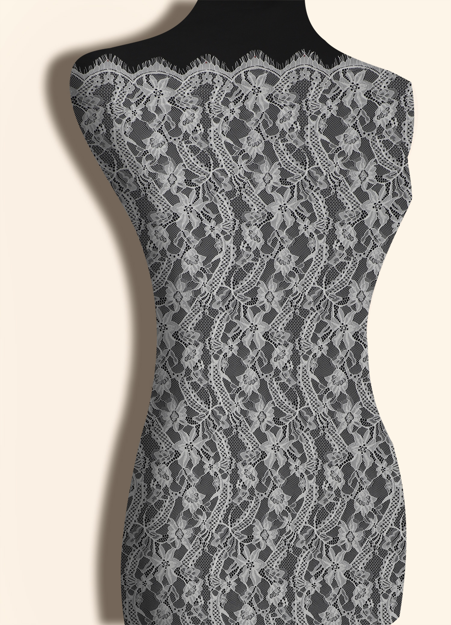 Yanzi off-white French chantilly eyelash lace fabric (59-674）