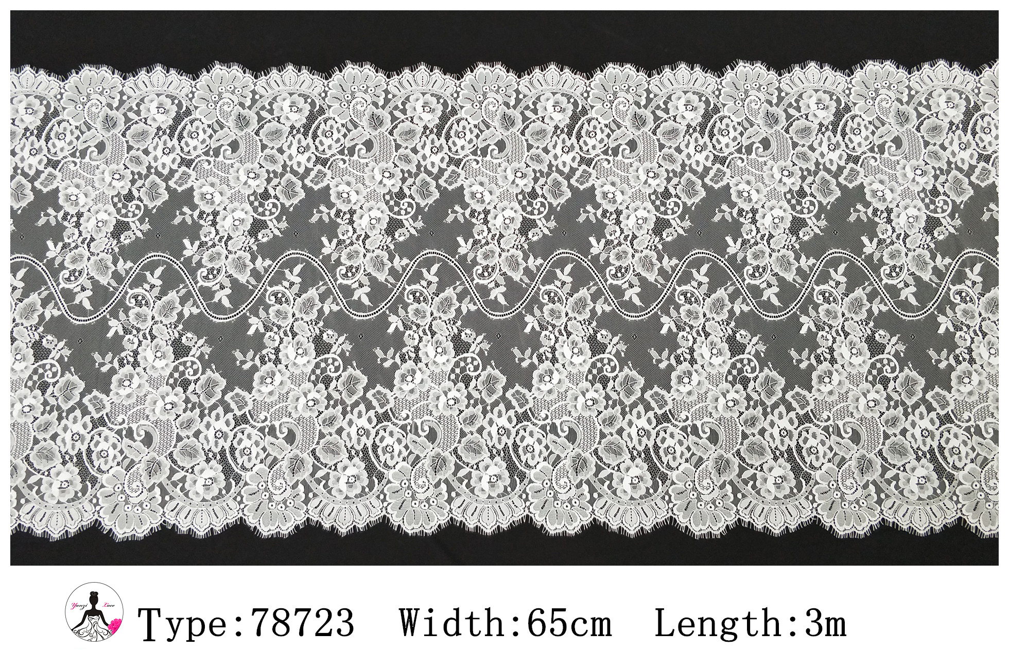 Yanzi White Chantilly Lace Eyelash Trim (65cm）