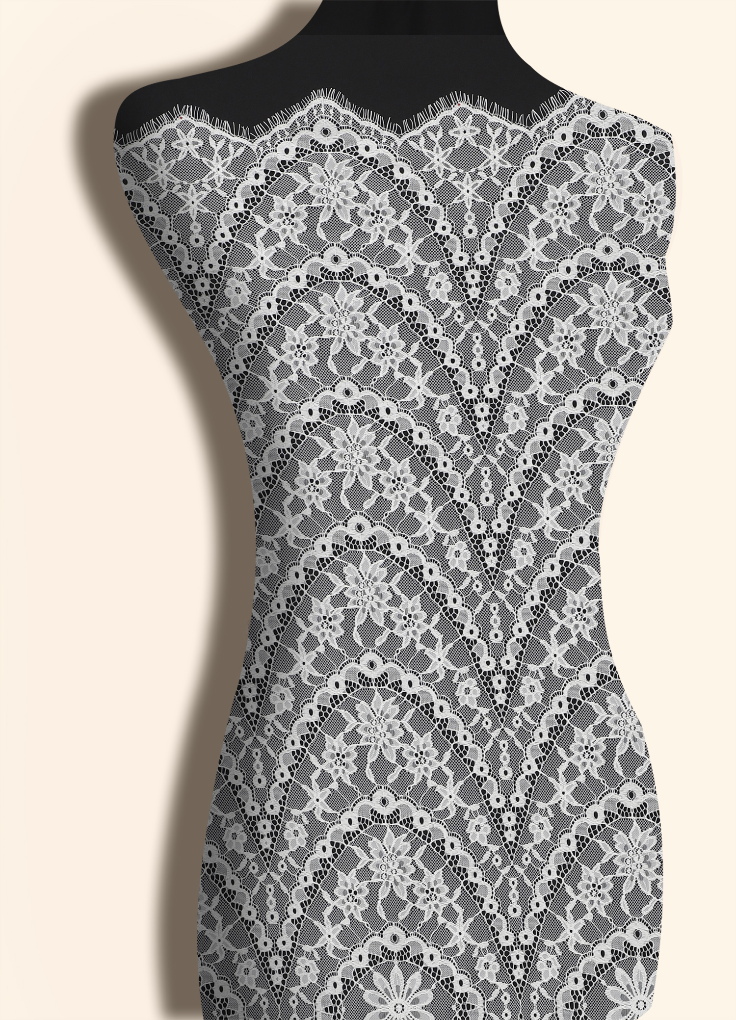 Yanzi off-white French chantilly eyelash lace fabric (59-666）