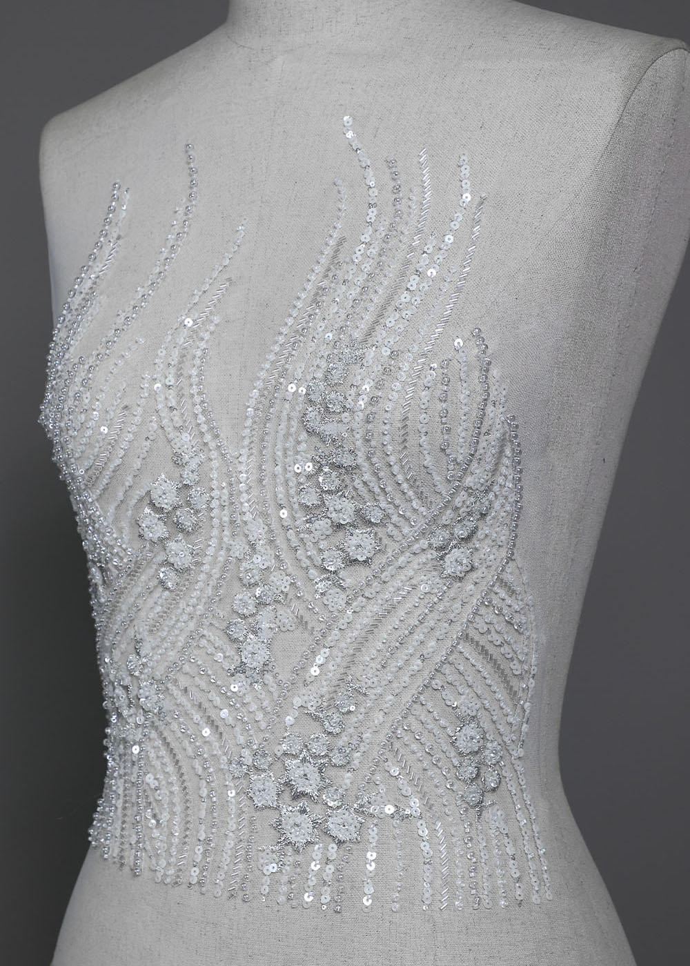 Yanzi White Crystal Beaded Bodice Applique Wedding DIY (YZDH007）