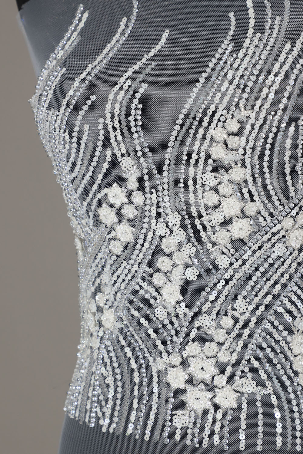 Yanzi White Crystal Beaded Bodice Applique Wedding DIY (YZDH007）