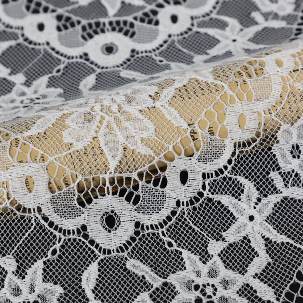 Yanzi off-white French chantilly eyelash lace fabric (59-666）