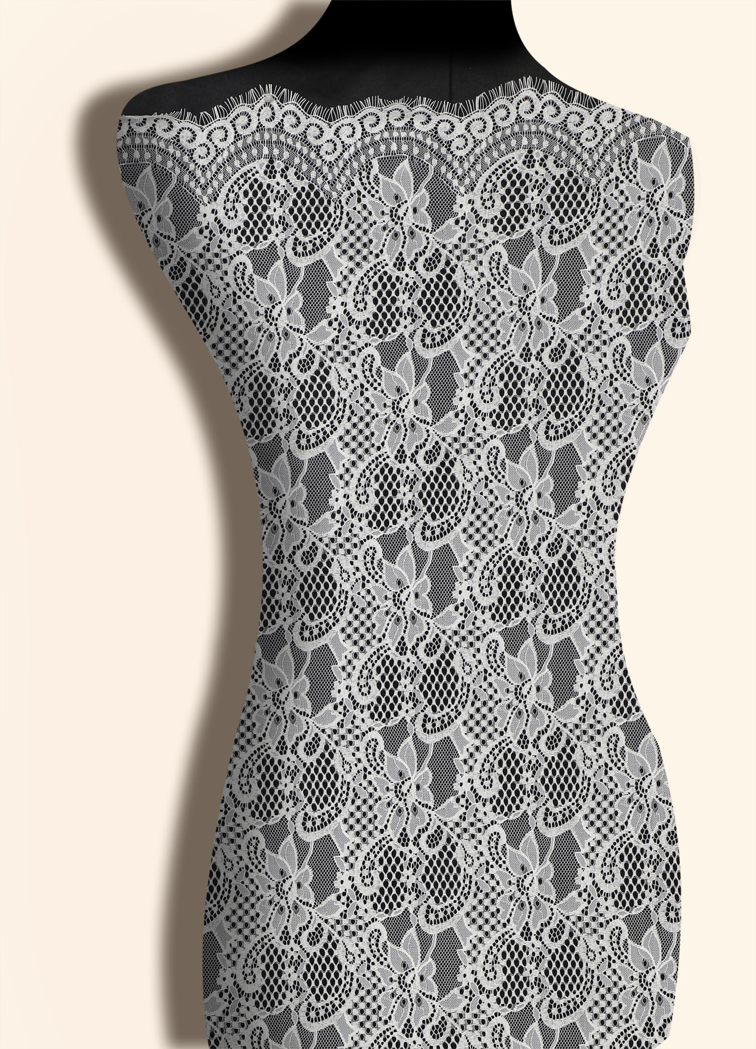 Yanzi off-white French chantilly eyelash lace fabric (59-615）