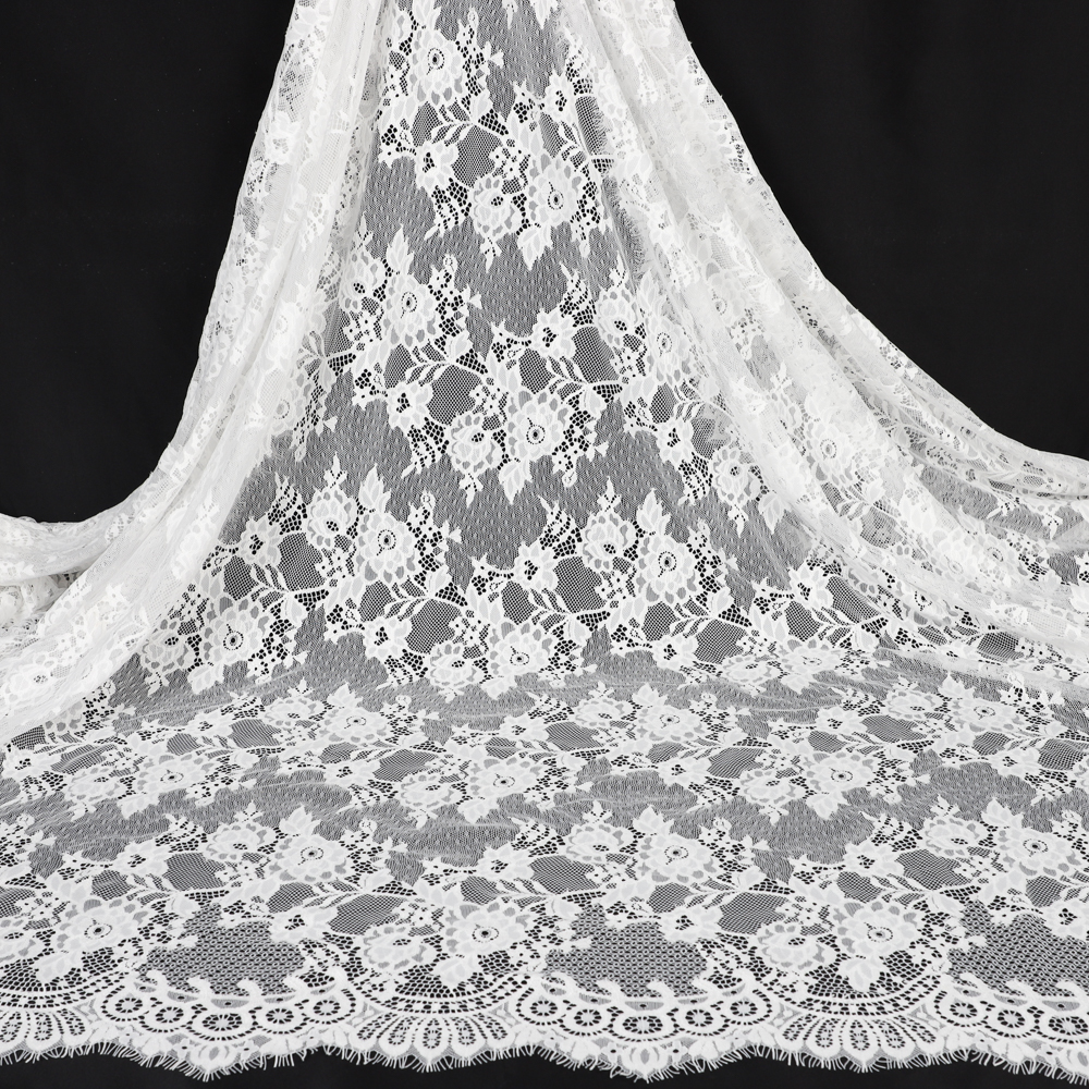 Yanzi off-white French chantilly eyelash lace fabric (59-659）