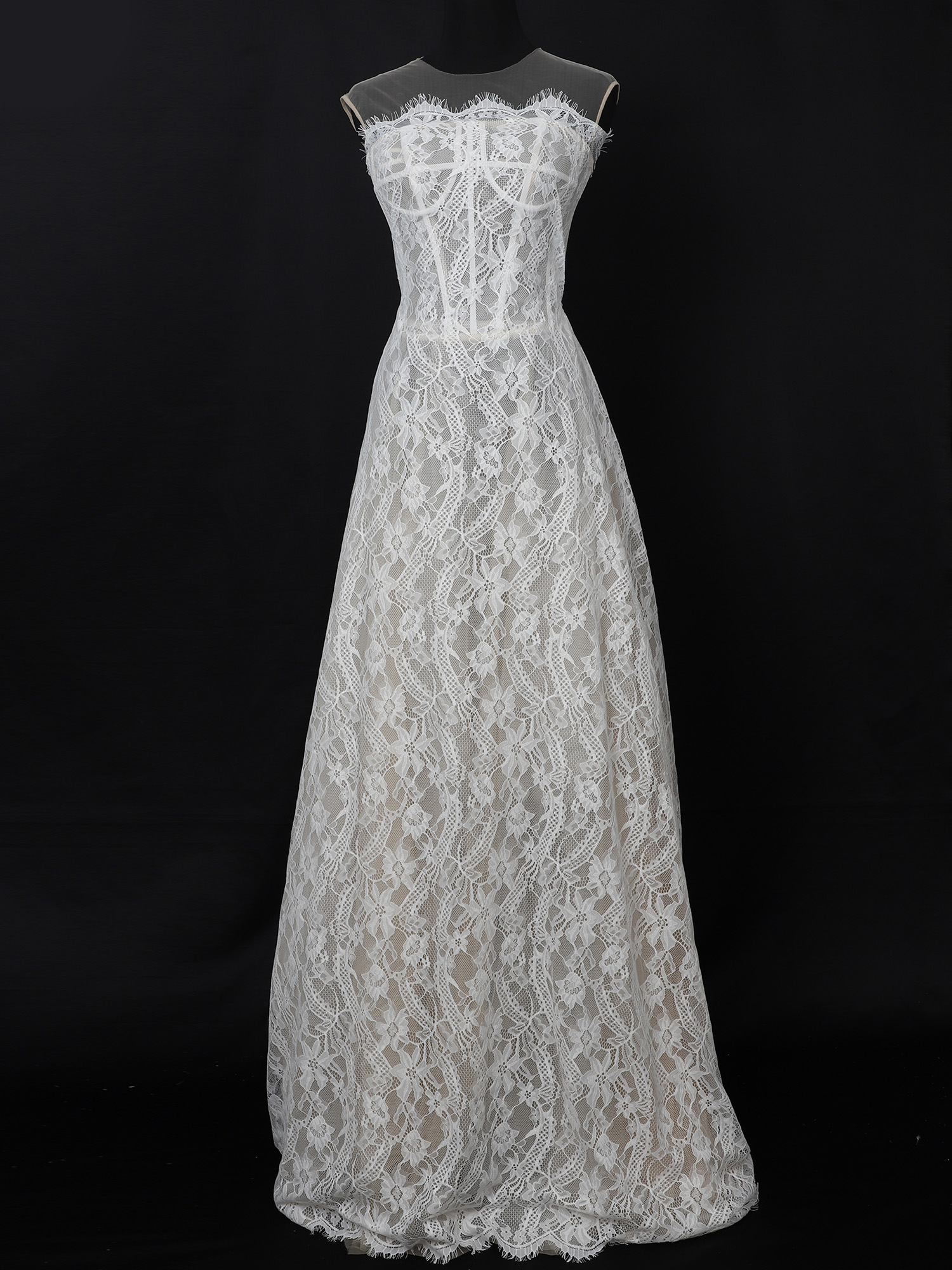 Yanzi off-white French chantilly eyelash lace fabric (59-674）