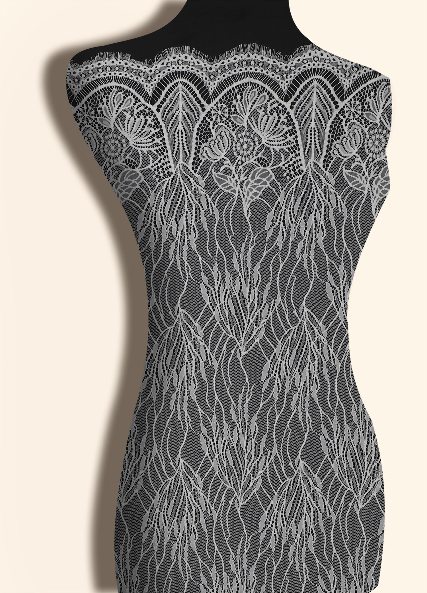 Yanzi off-white French chantilly eyelash lace fabric (59-673）