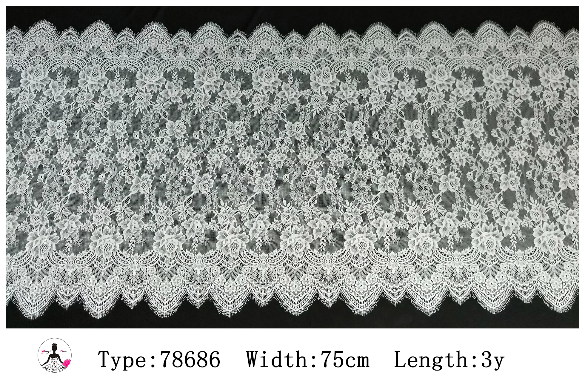 Yanzi White Chantilly Lace Eyelash Trim (75cm）