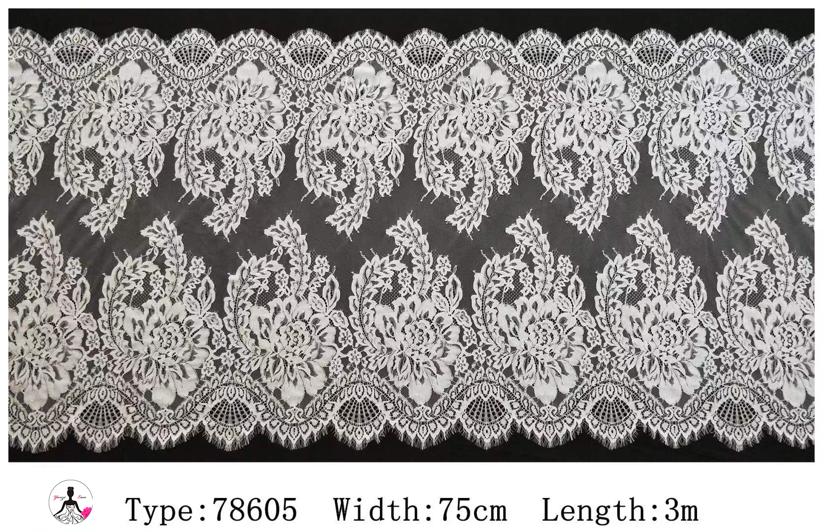 Yanzi White Chantilly Lace Eyelash Trim (75cm）