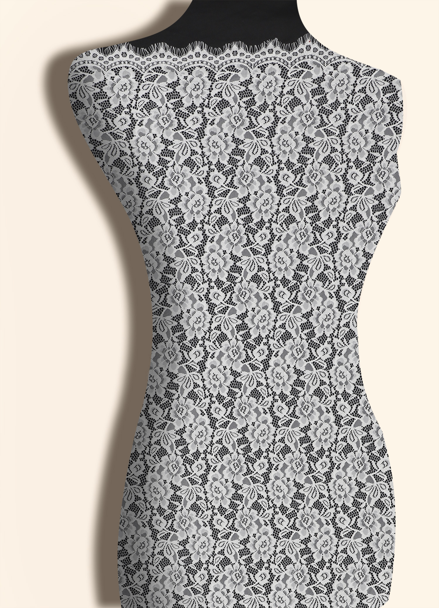 Yanzi off-white French chantilly eyelash lace fabric (59-671）