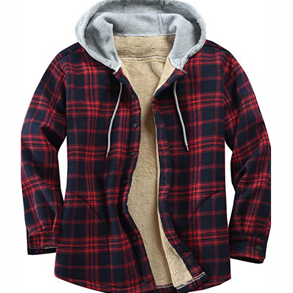 Saphirvogel™ Herren Fleece-Kapuzenjacke mit Karomuster