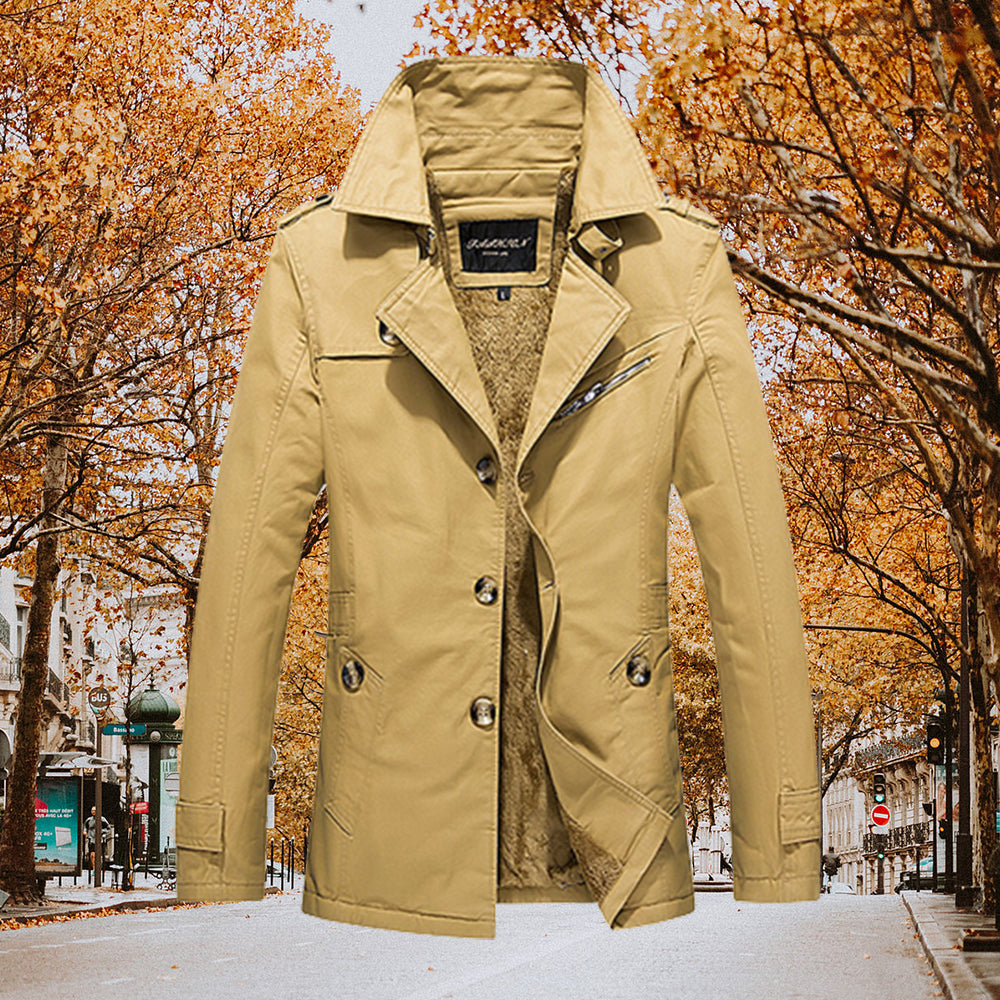 Saphirvogel™ Schlanke einreihige Trenchcoat-Jacke mit gekerbtem Kragen für Männer