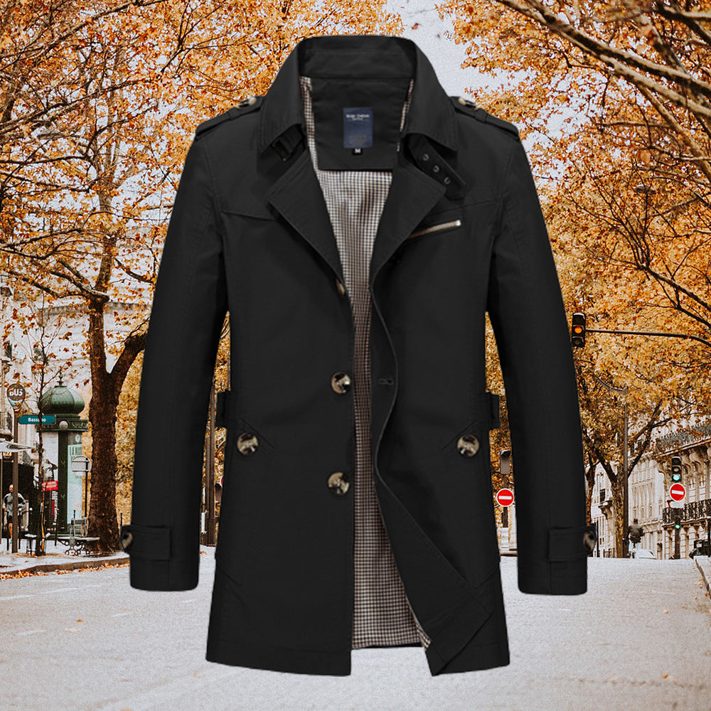 Saphirvogel™ Schlanke einreihige Trenchcoat-Jacke mit gekerbtem Kragen für Männer