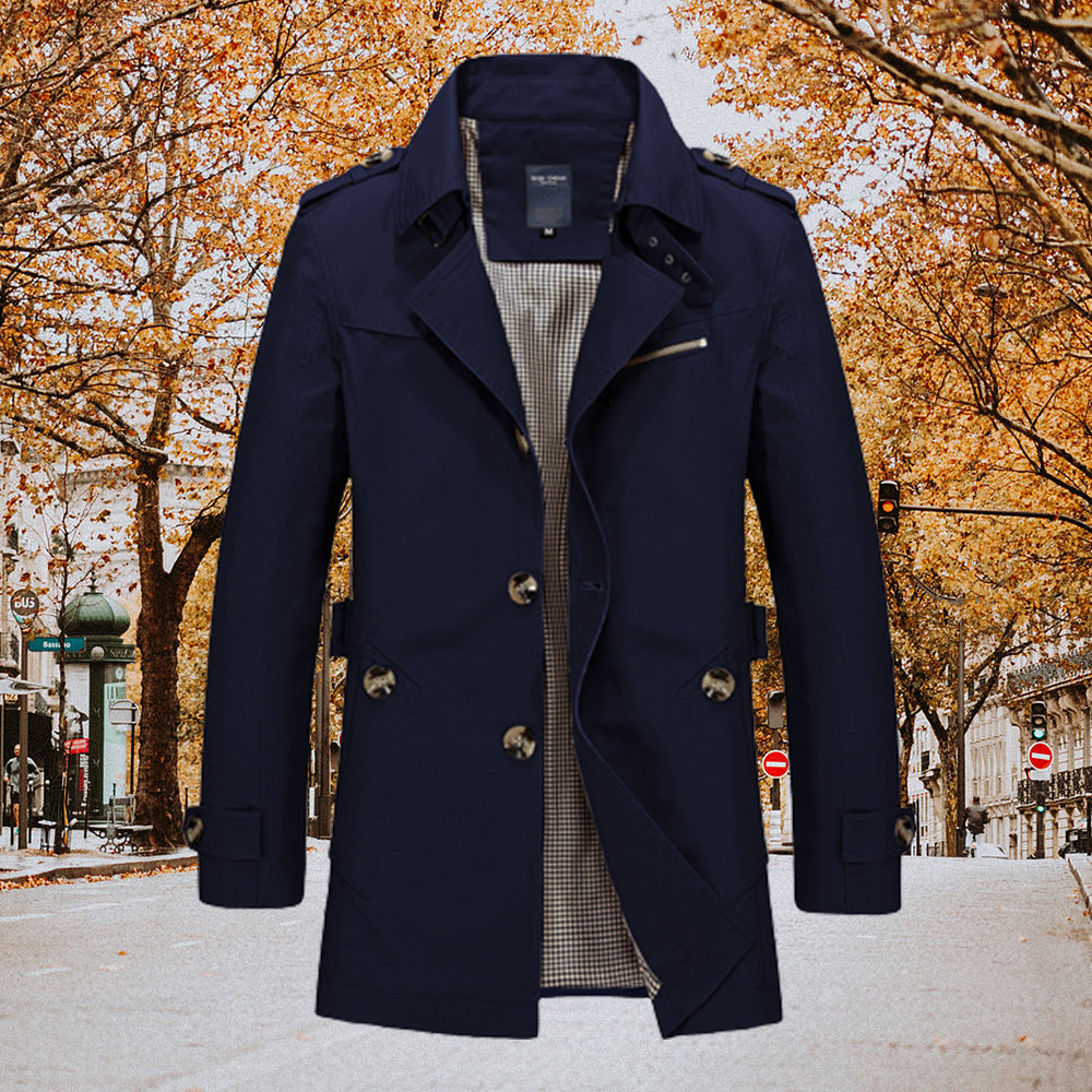 Saphirvogel™ Schlanke einreihige Trenchcoat-Jacke mit gekerbtem Kragen für Männer