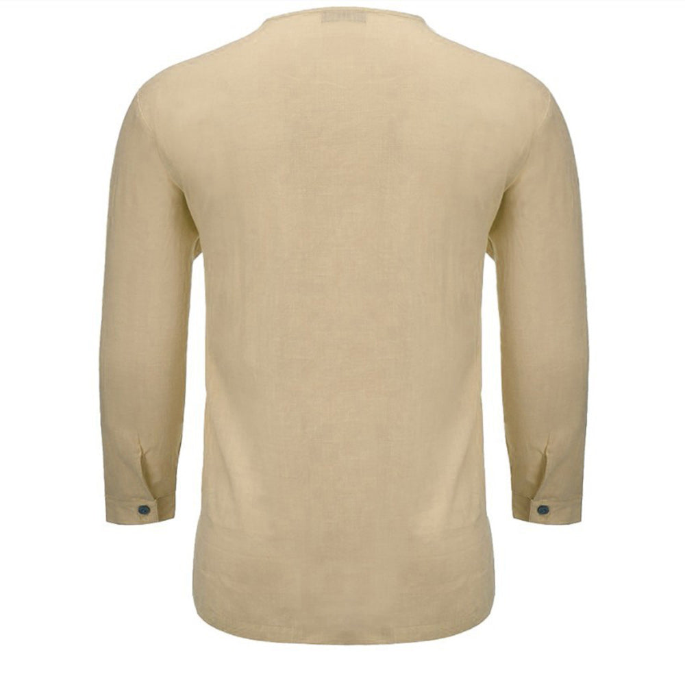 Saphirvogel™ Loses Langarm-Top aus Baumwolle und Leinen mit V-Ausschnitt für Herren