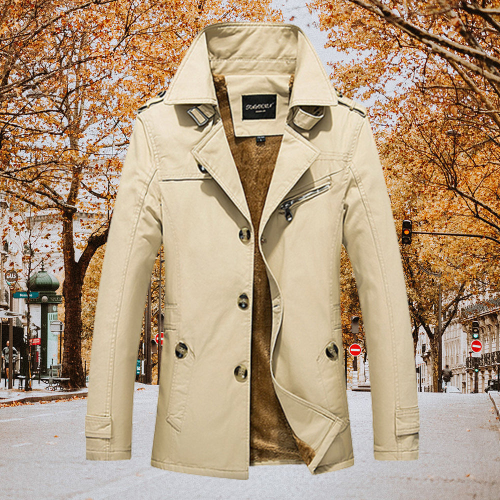 Saphirvogel™ Schlanke einreihige Trenchcoat-Jacke mit gekerbtem Kragen für Männer