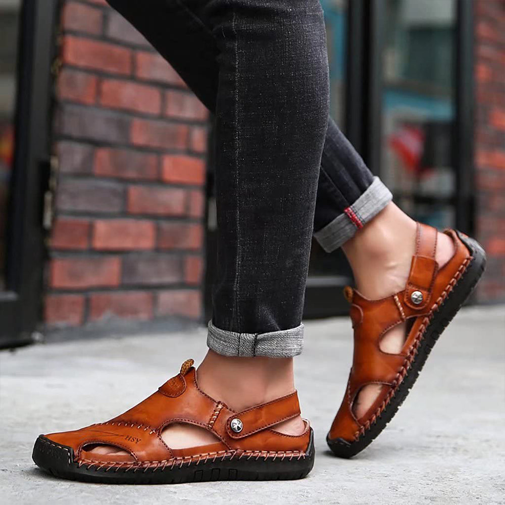 Saphirvogel™ Lässige Handnähte für Herren mit geschlossener Zehenpartie aus Leder im Freien