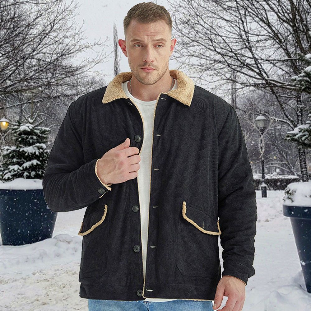 Saphirvogel™ Herrenjacke mit Sherpa-Futter und Cord-Revers