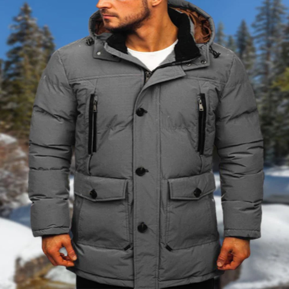 Saphirvogel™ Lässige Daunenjacke mit Kapuze aus Baumwolle für Männer