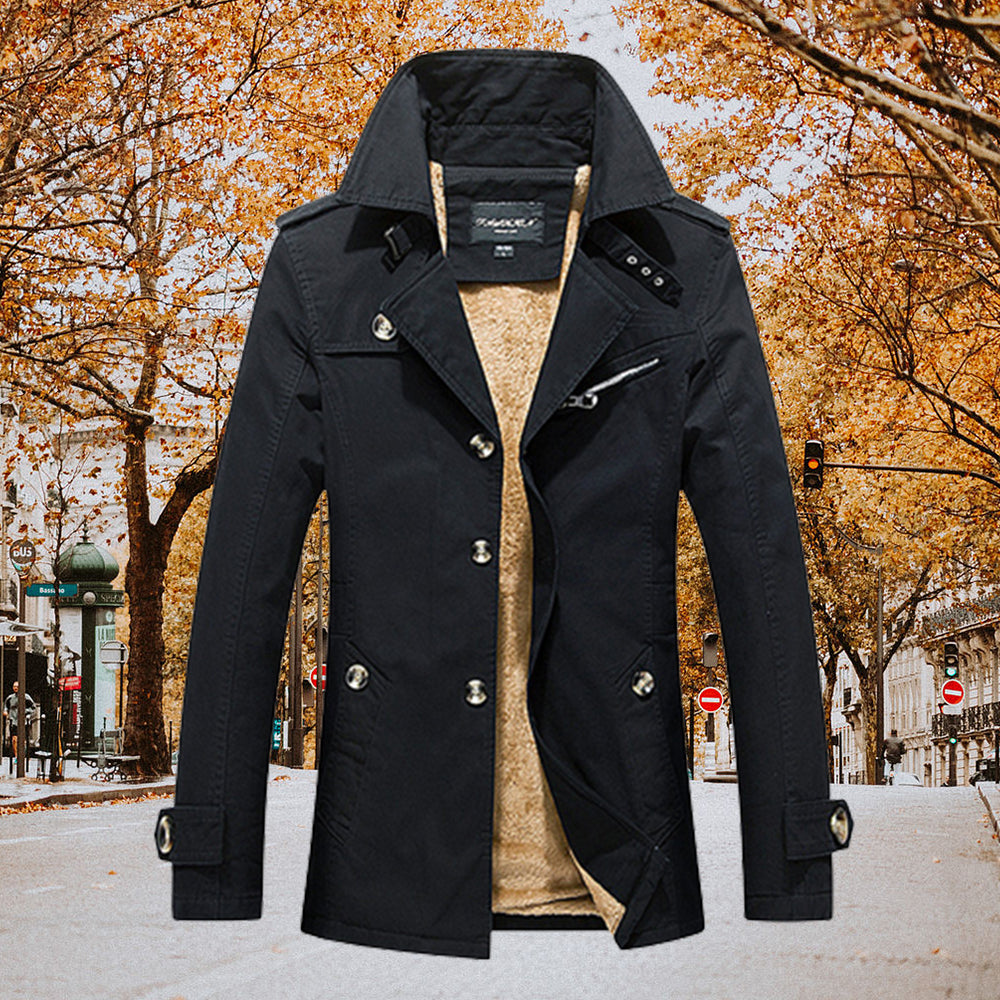 Saphirvogel™ Schlanke einreihige Trenchcoat-Jacke mit gekerbtem Kragen für Männer