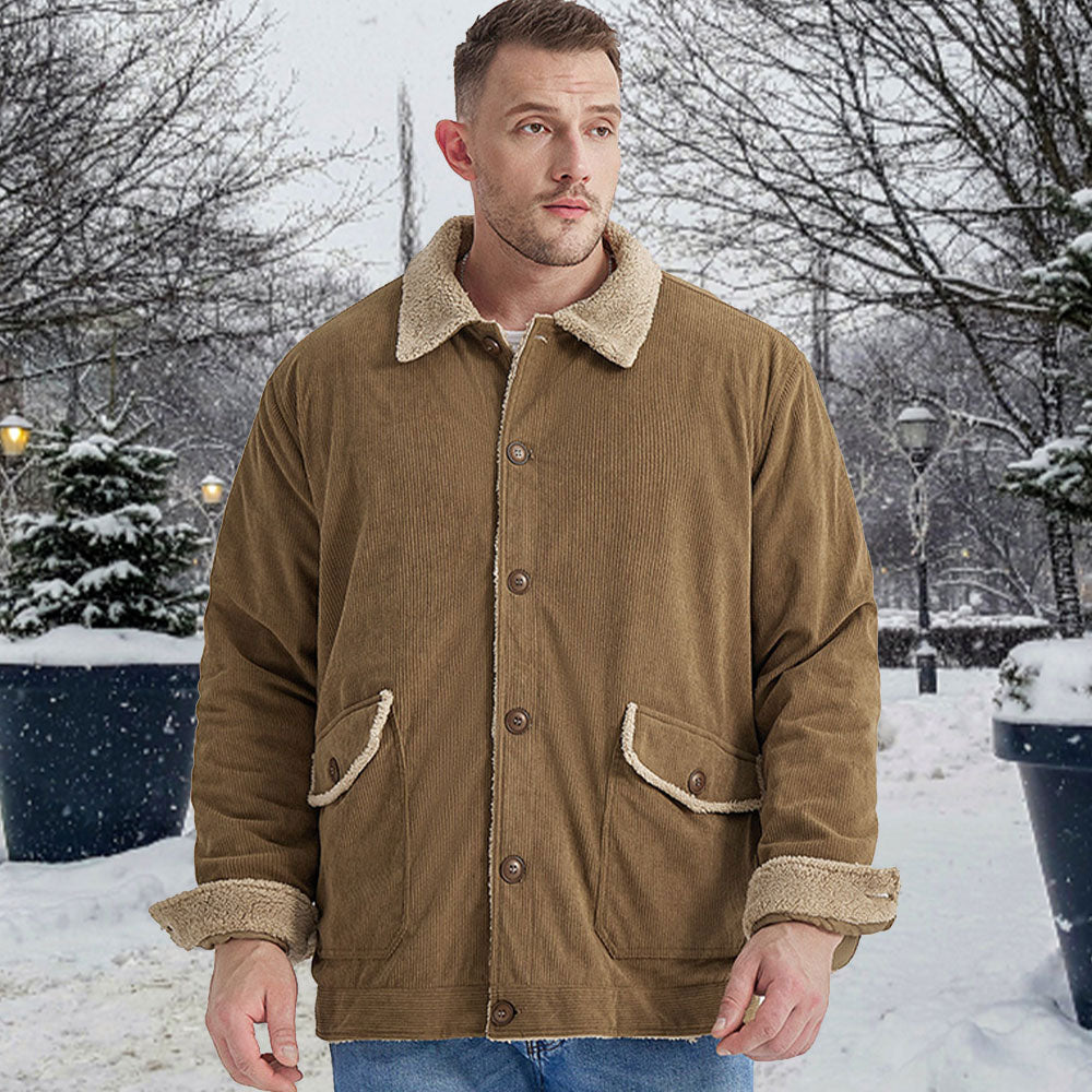 Saphirvogel™ Herrenjacke mit Sherpa-Futter und Cord-Revers