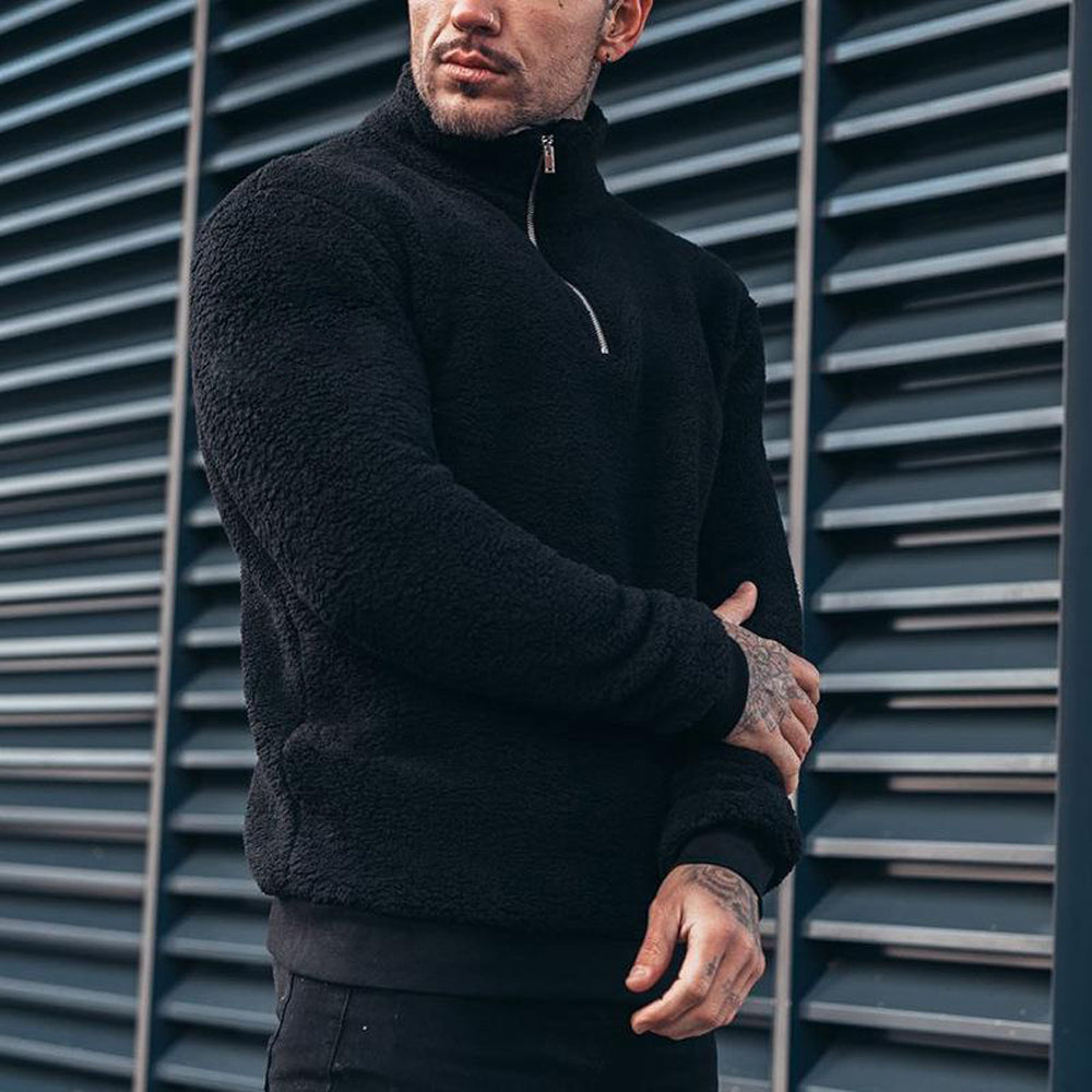 Herren Sweatshirt mit Reißverschluss und Plüschkragen