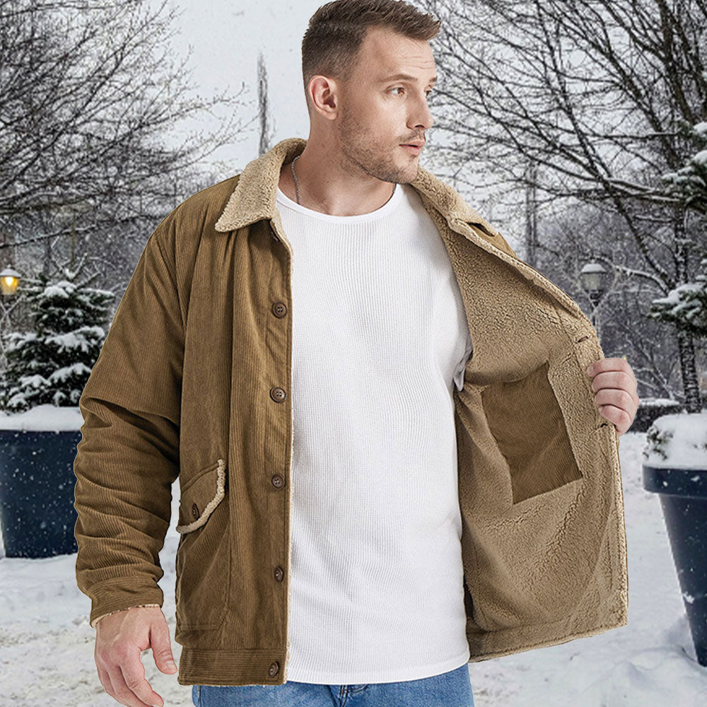 Saphirvogel™ Herrenjacke mit Sherpa-Futter und Cord-Revers