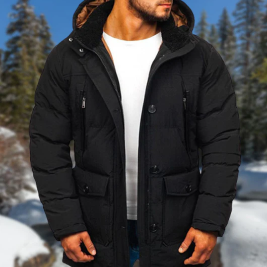 Saphirvogel™ Lässige Daunenjacke mit Kapuze aus Baumwolle für Männer