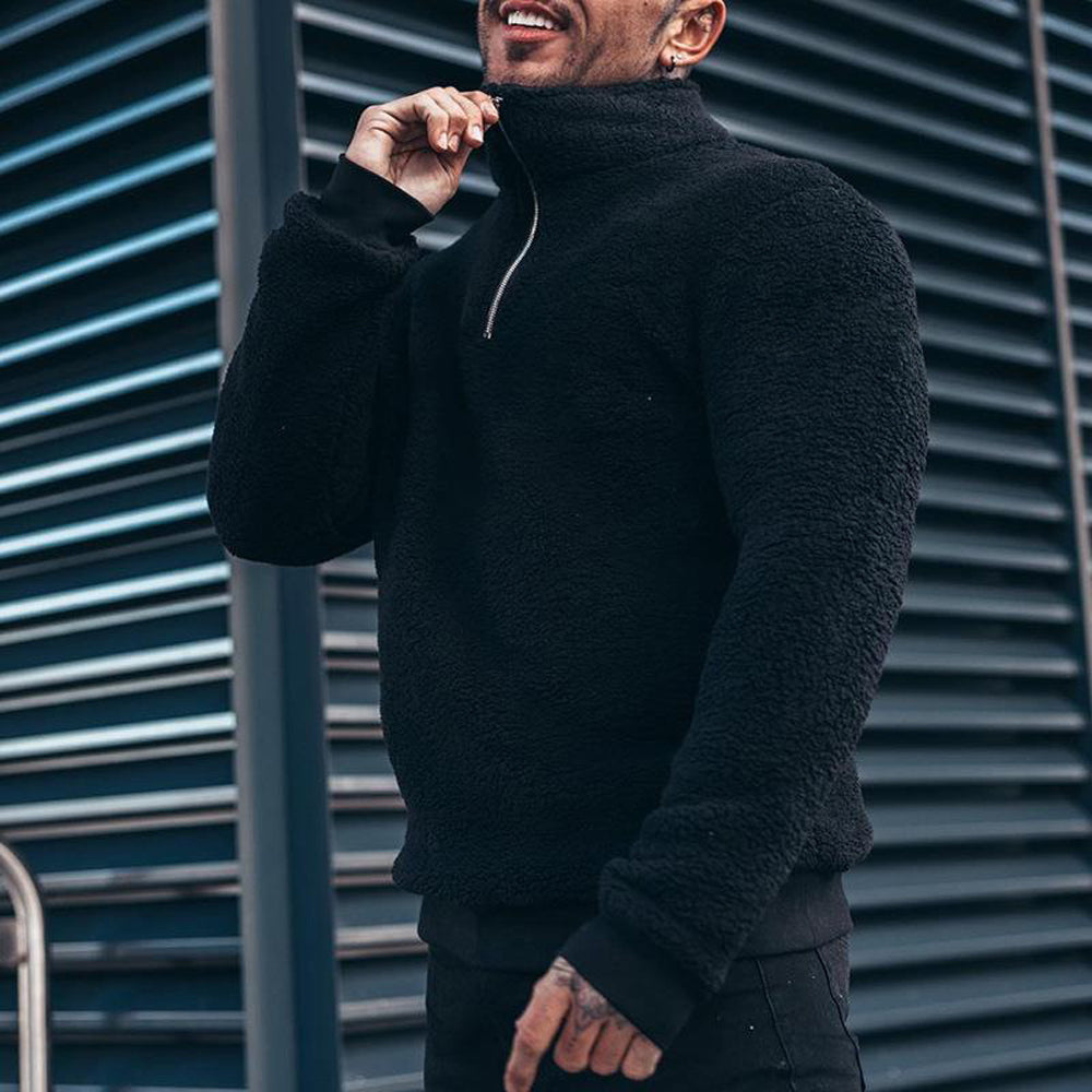 Herren Sweatshirt mit Reißverschluss und Plüschkragen