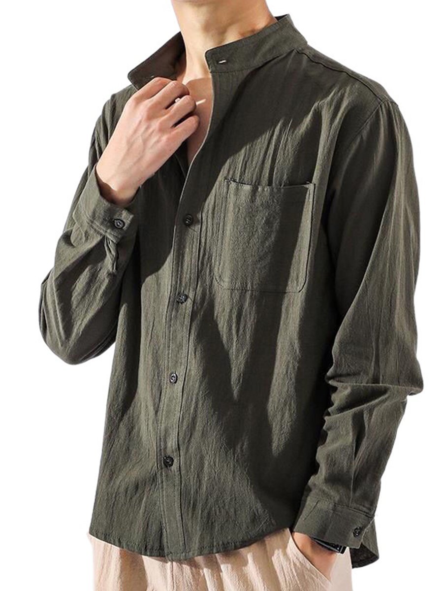 Men's ethnic style cotton and linen casual shirt