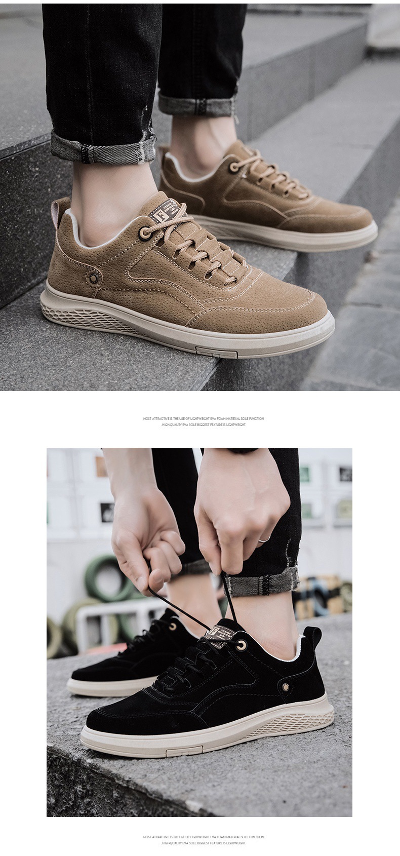 2022 Men Suede Board Shoes Flat Sneakers Lace Up Casual Shoes - Tartepl