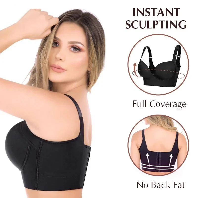 🔥Women's Deep Cup Bra Hide Back Fat Full Back Coverage Push Up
