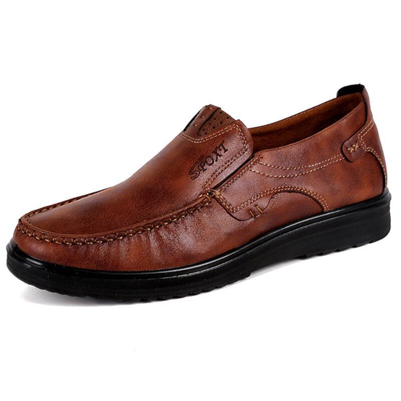 Men Retro Color Leather Large Size Soft Sole Casual Driving Shoes