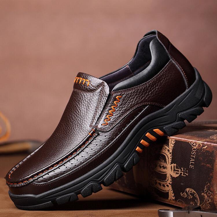 Men Cow Leather Waterproof Comfy Non Slip Soft Slip On Casual Shoes