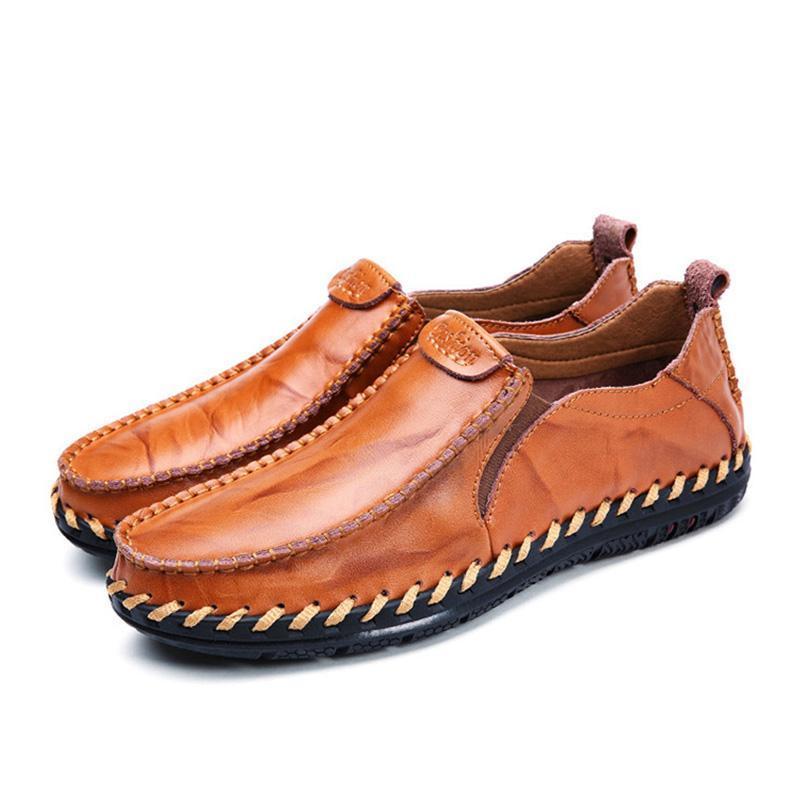 Men's British Trend Genuine Leather Stylish Handmade Stitching Formal Casual Slip-On Flats
