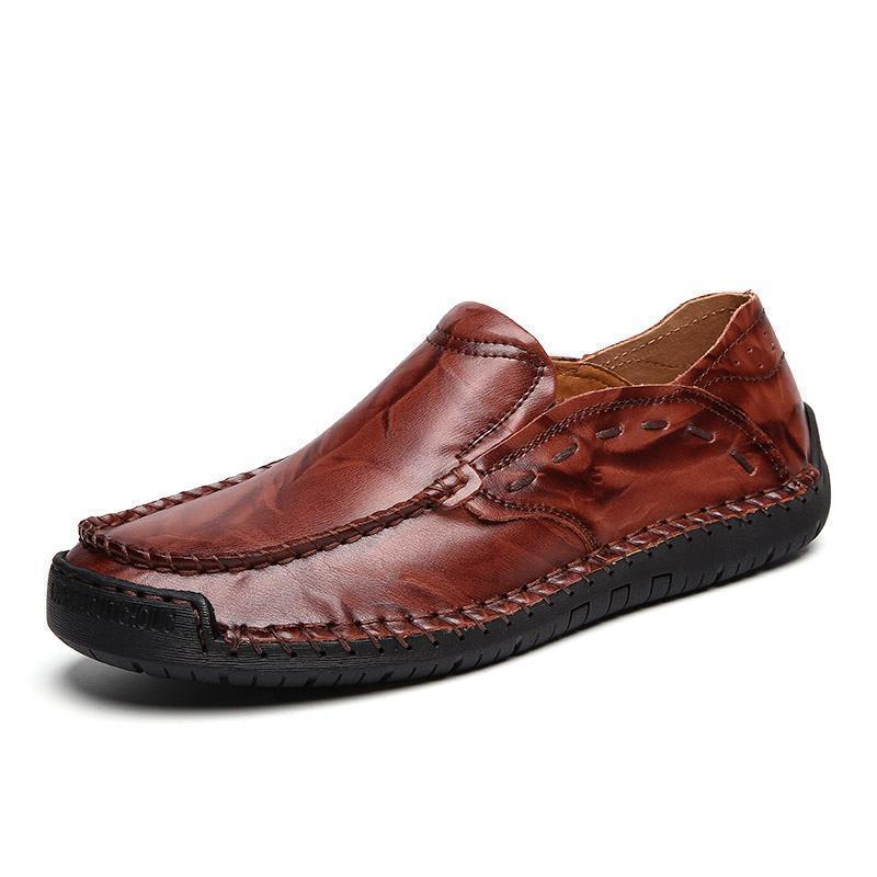Men Large Size Hand Stitching Soft Slip On Casual Leather Shoes