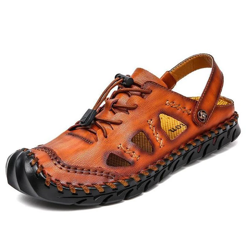 Men's Leather Sandals Summer Breathable Beath Shoes