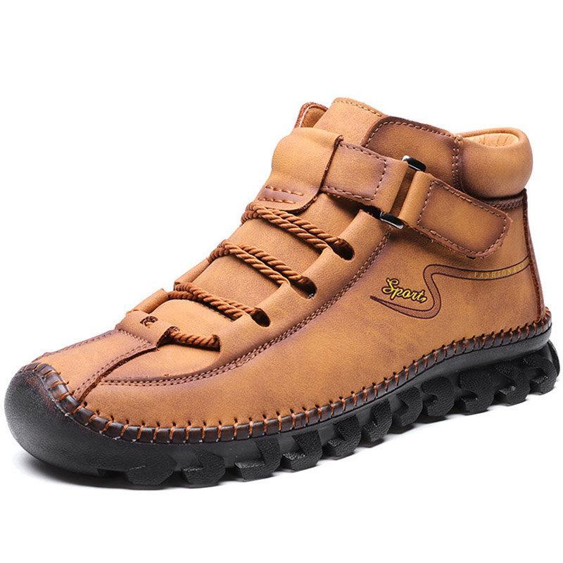 Men Cow Leather Non Slip Hand Stitching Soft Sole Casual Outdoor Boots
