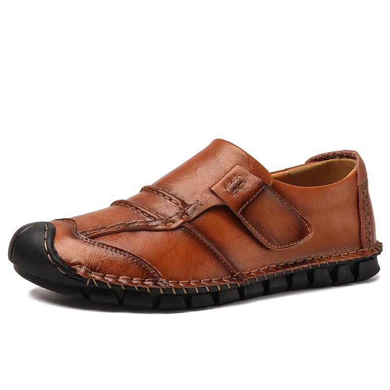 Men Hand Stitching Non Slip Anti-collision Slip On Soft Sole Casual Leather Shoes