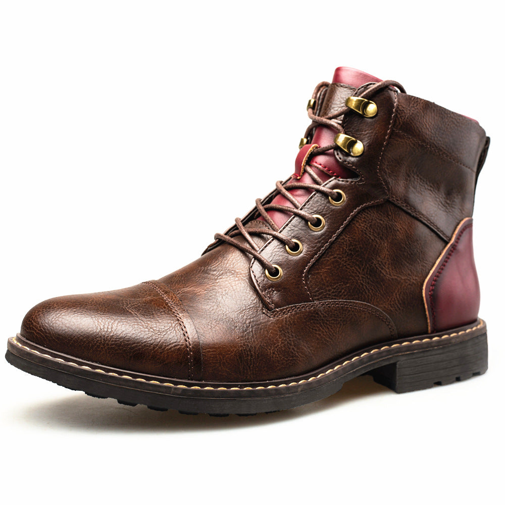 Men's zipper leather boots tooling ankle boots