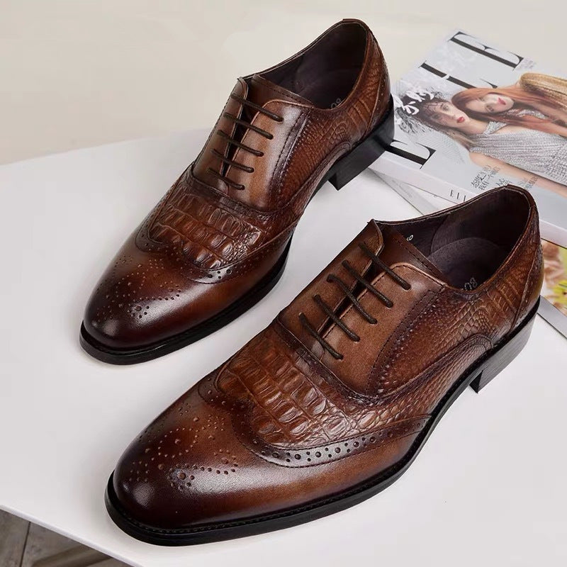 Oxford men's vintage crocodile pattern leather shoes