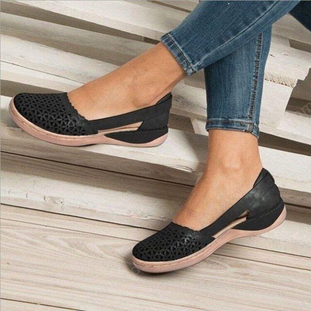 Women Wedges Orthopedic Hollow Out Leather Vintage Sandals