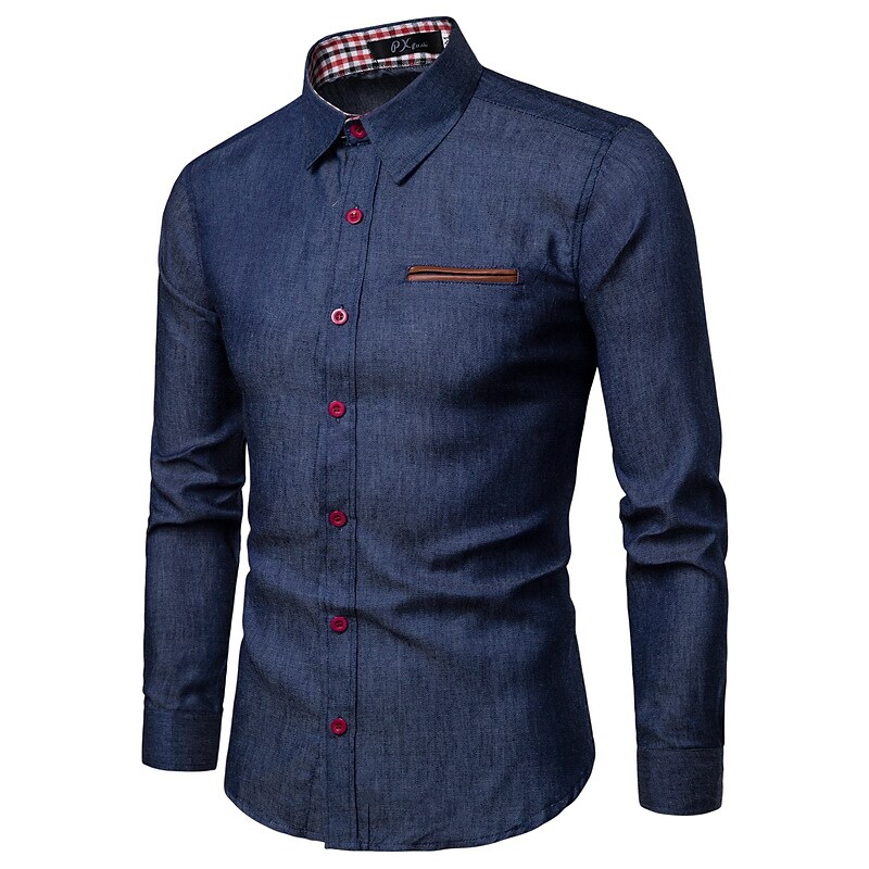 Men's Shirt non-printing Solid Color Turndown Party Wedding Long Sleeve Tops Business Casual