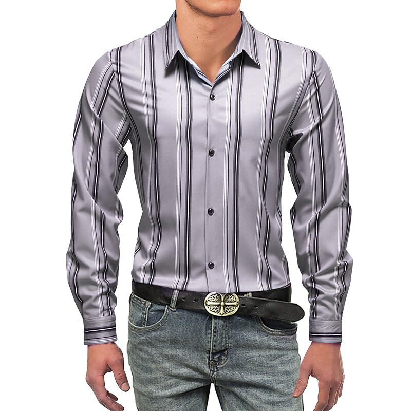 Men's Shirt Striped Turndown Casual Daily Long Sleeve Tops Casual Sports