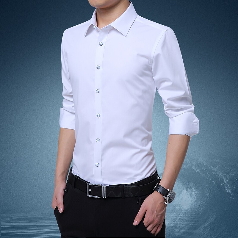 Men's Shirt Wedding Birthday Slim Peak Standard Fit Single Breasted More-button Patch Pocket Solid Color Cotton
