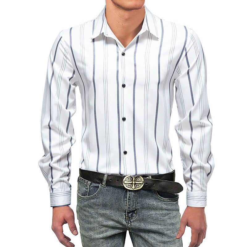 Men's Shirt Striped Turndown Casual Daily Long Sleeve Tops Business Casual