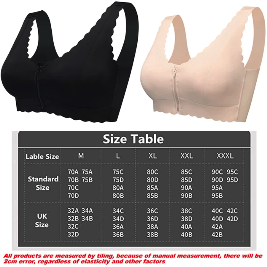 Zip Front Seamless Lace Back Wireless Cotton Lining Breathable Bras