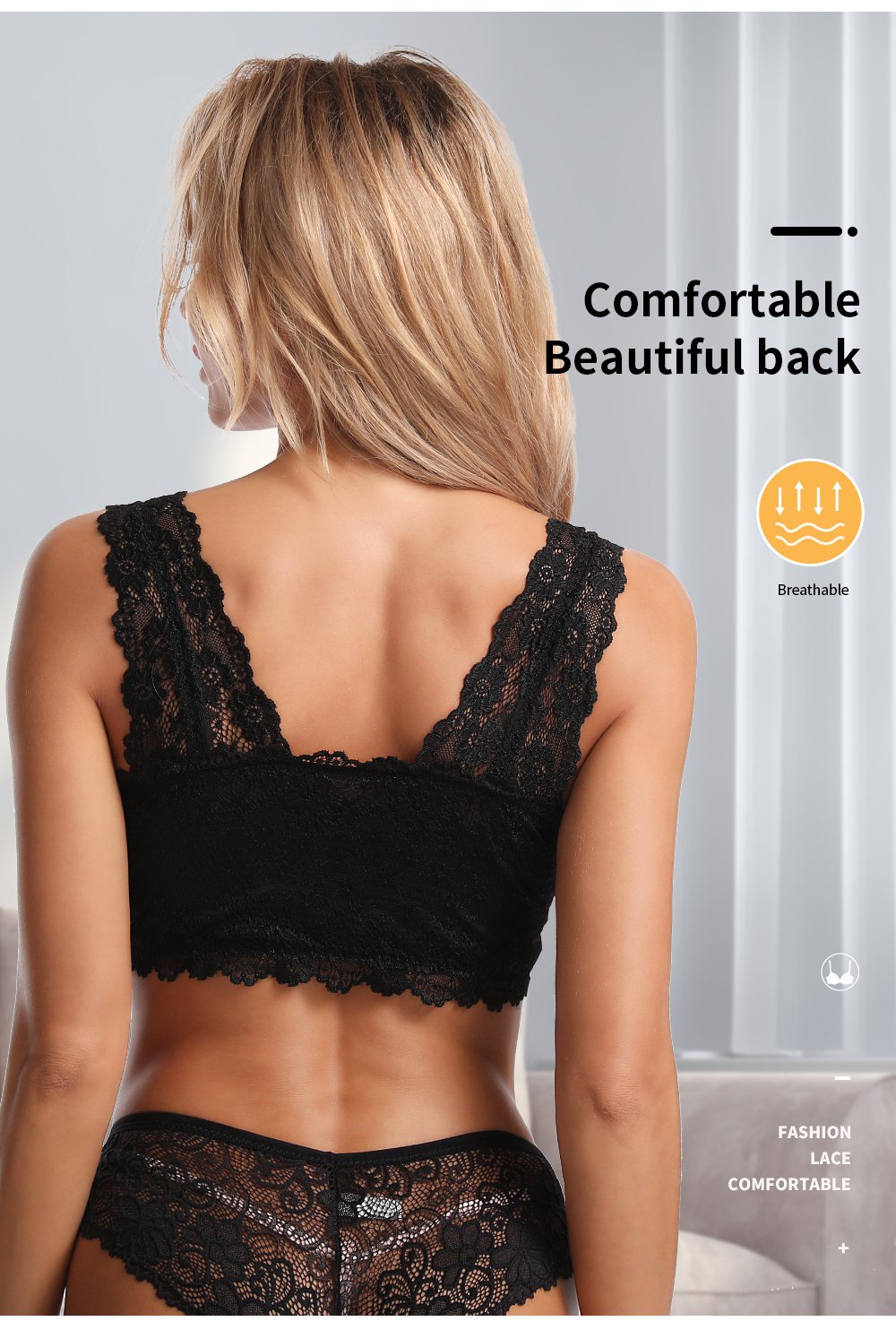 Plus Size Front Zipper Push Up Wireless Lace Bra